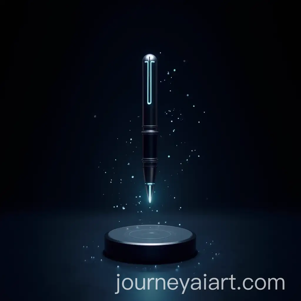 Futuristic-Floating-Pen-with-Neon-Blue-Glow-and-Starry-Background