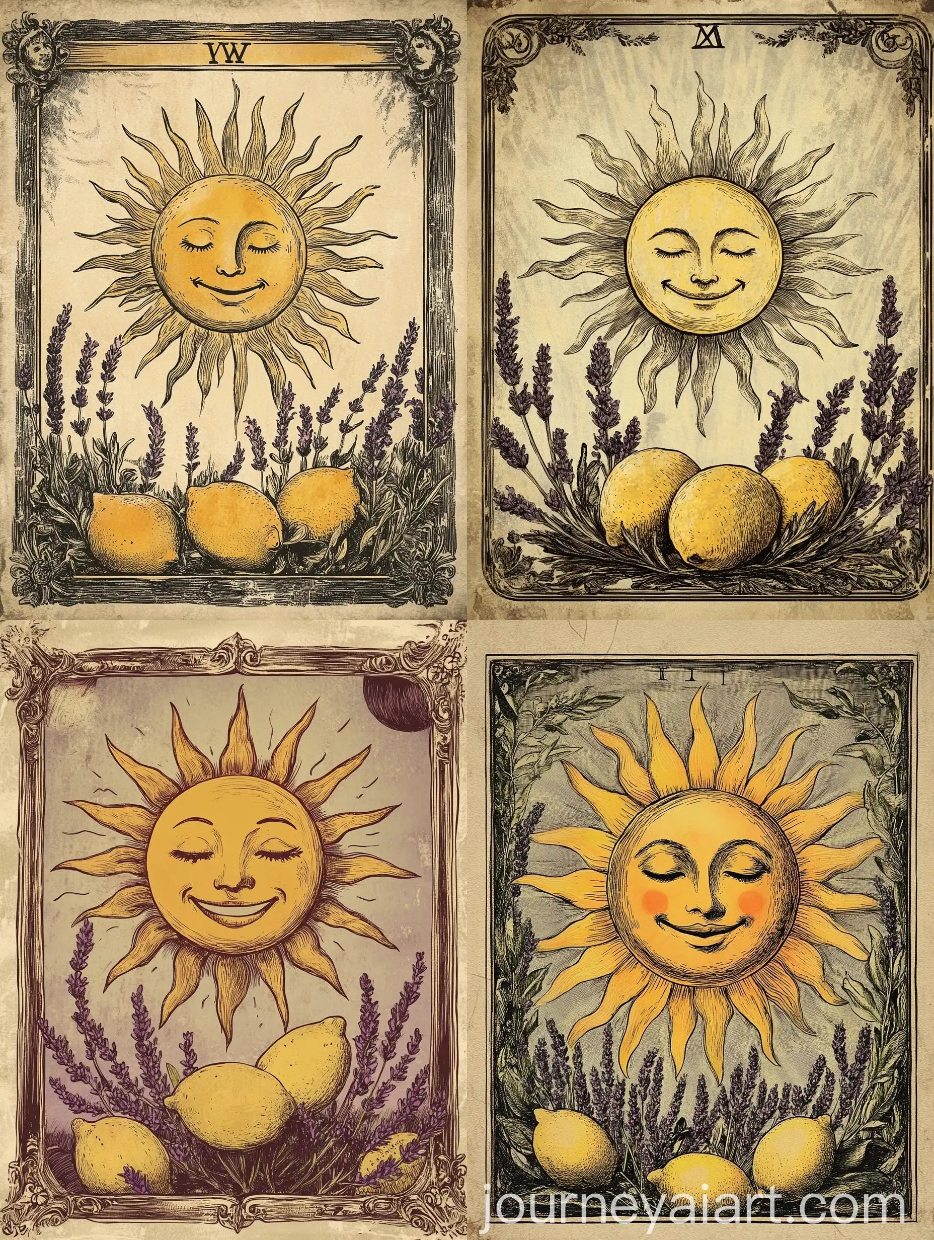 Vintage-Tarot-Card-with-Smiling-Sun-Lavender-and-Lemons