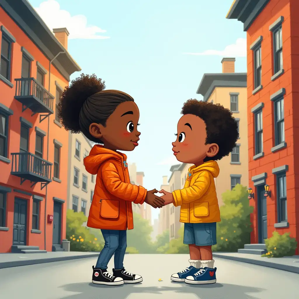 Childrens Book Illustration of Black Girl and Boy in New York City