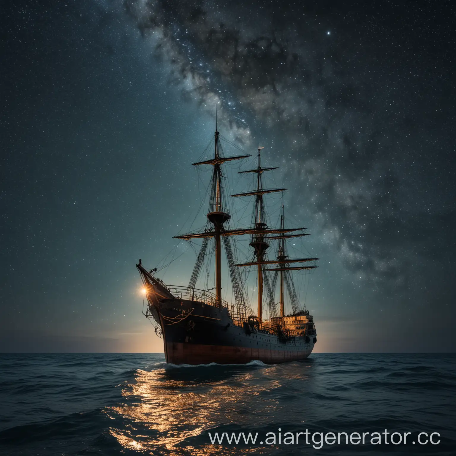 Ship-in-the-Sea-Under-Starry-Sky