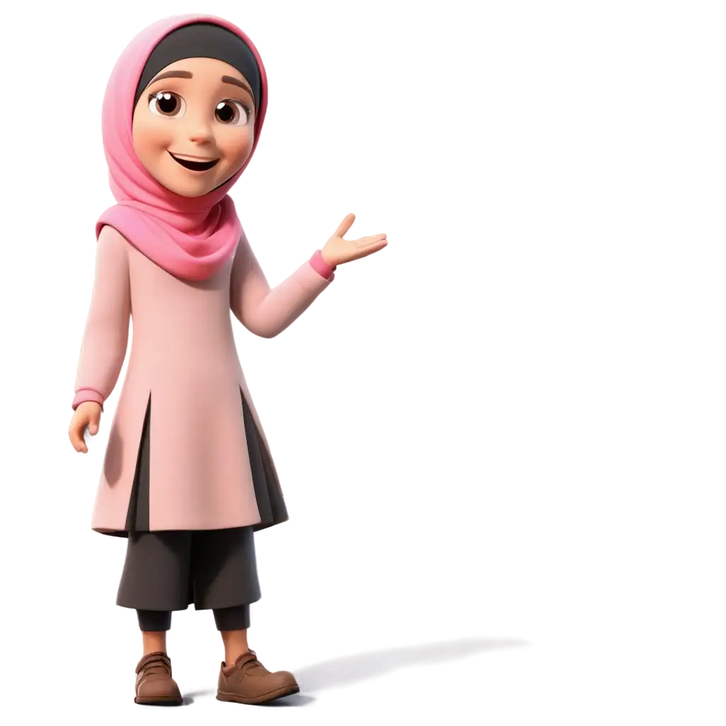 3d cartoon character of cute little girl p while wearing hijab and muslim and laughing