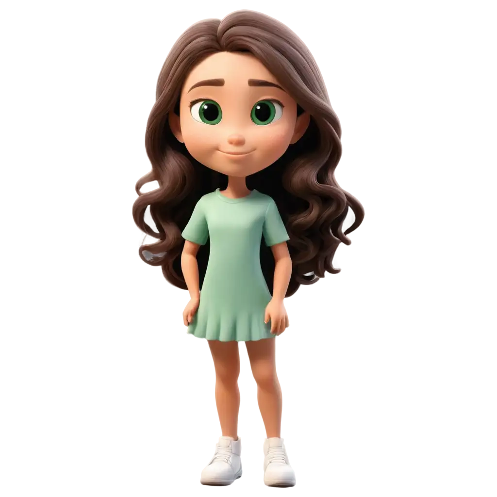 Cartoon-PNG-Image-of-a-Confident-Brunette-Girl-with-Green-Eyes-for-Kids