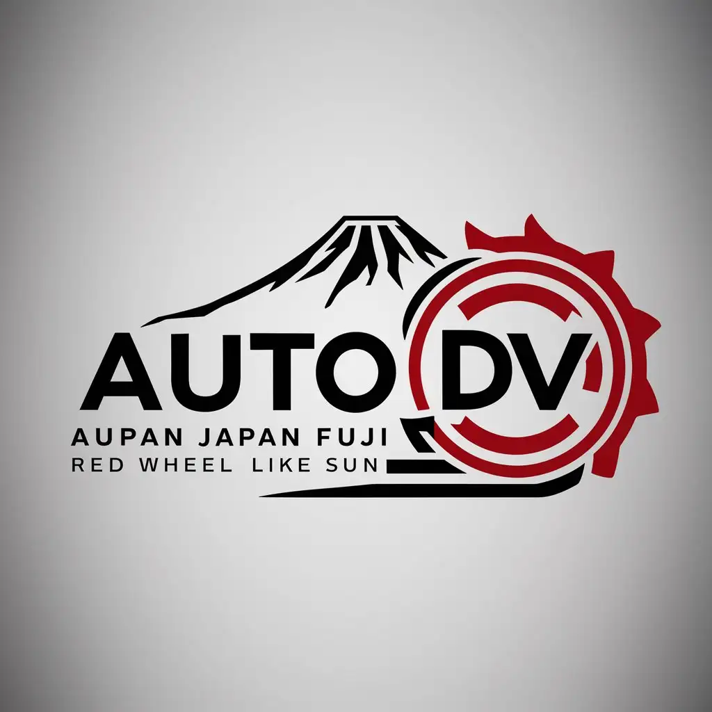 a logo design,with the text "Auto, Japan, Fuji, red wheel like sun", main symbol:Auto DV,Moderate,be used in Retail industry,clear background