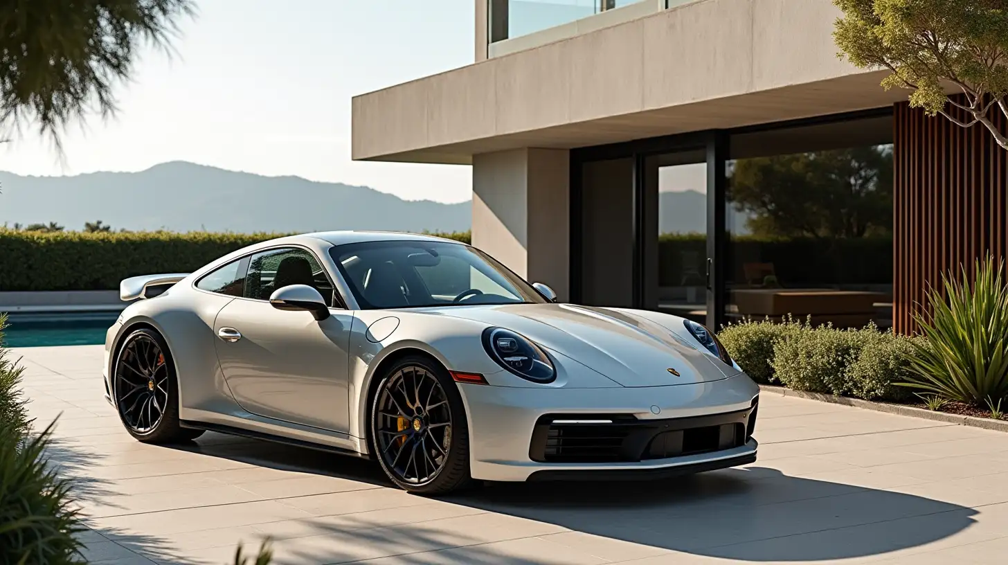 Luxury Porsche 911 Parked Outside Modern Villa in Monaco