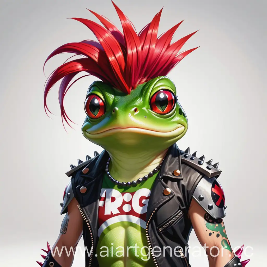 frog, punk, cartoon, red Mohawk, metal