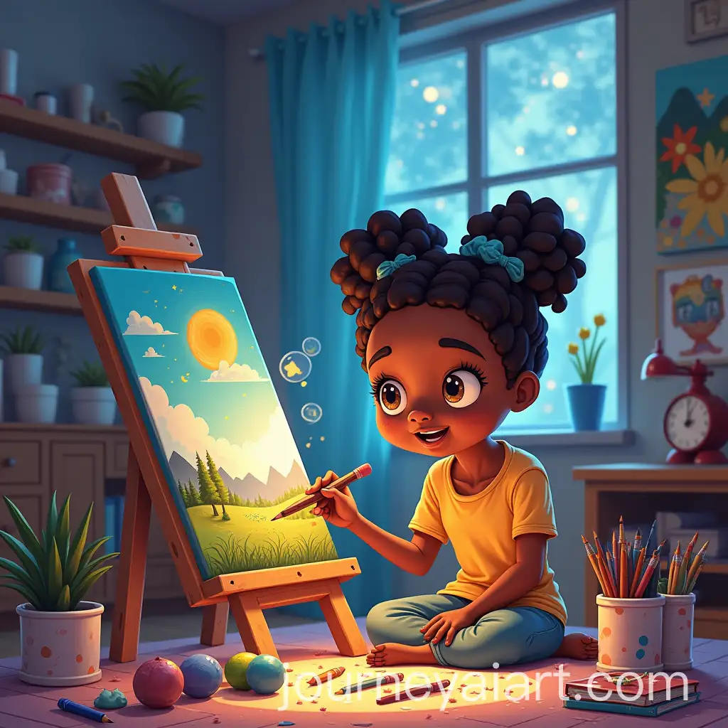 Cartoon-African-Girl-Amina-Dreaming-of-Creating-Beautiful-Paintings-with-Art-Supplies