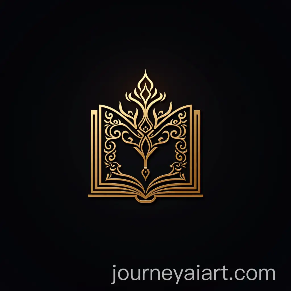 Elegant-Logo-with-Stylized-Book-and-Acehnese-Door-Carvings-Featuring-Gold-Accents