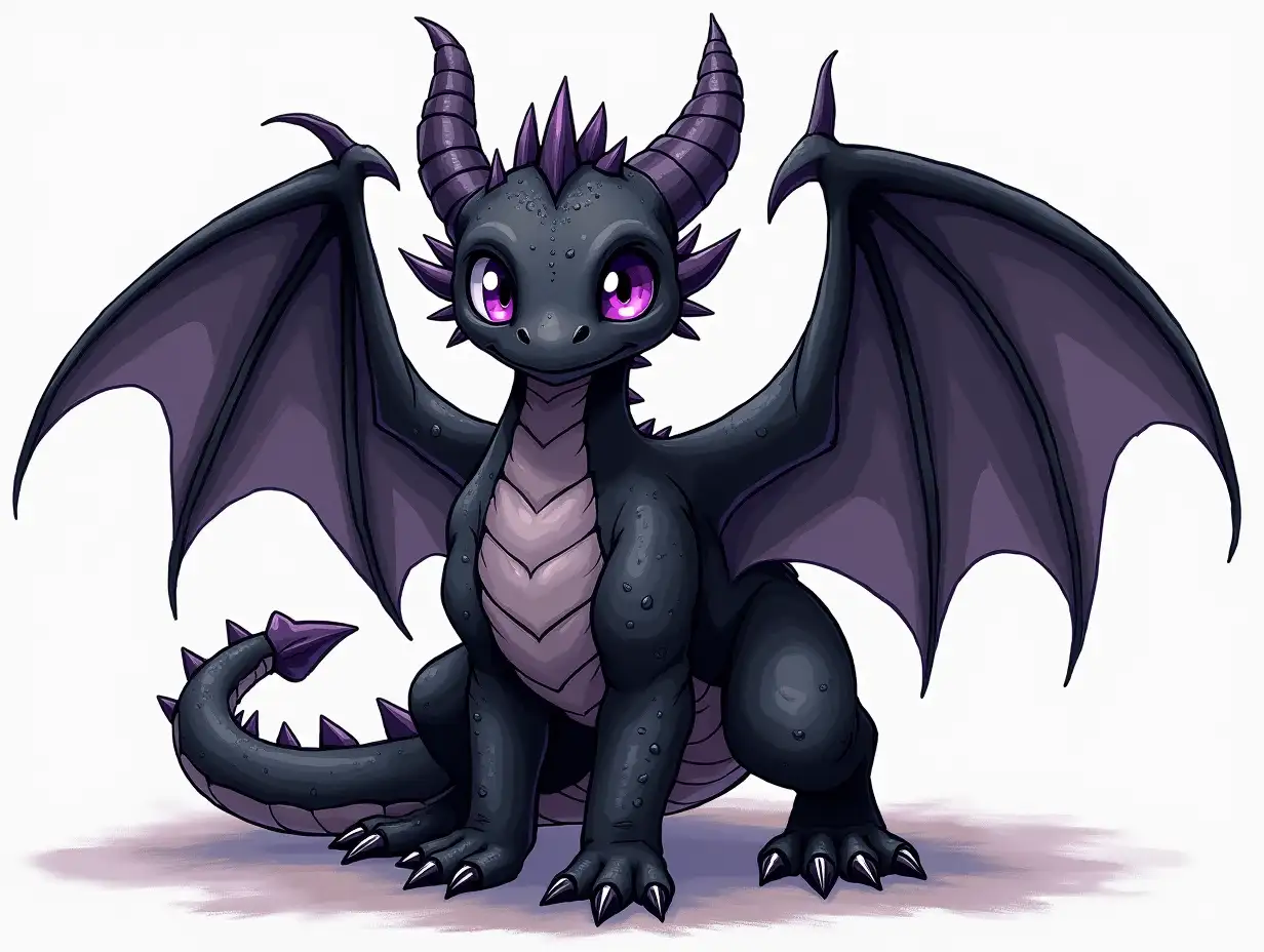 draw a big adult dragon who is all black and purple eyes