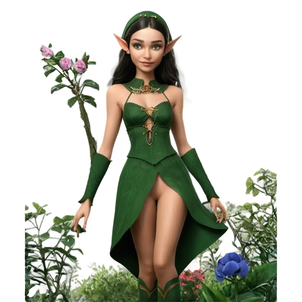 Beautiful-Female-Elf-in-a-Fantastic-Garden-Captivating-PNG-Image