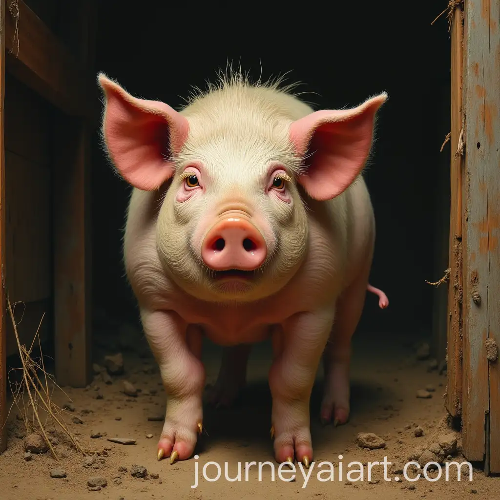 Angry-Pig-in-a-Dirty-Barn-Frightens-Country-Girl