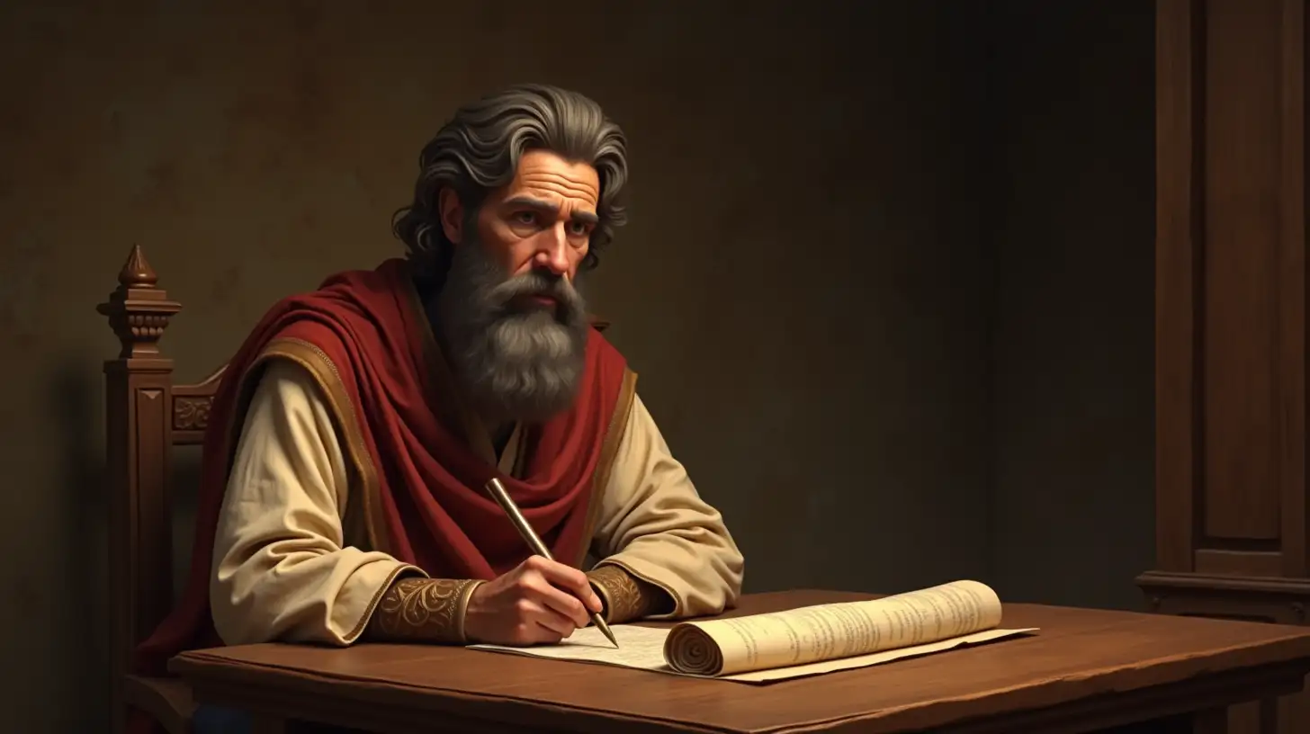 Isaiah the Prophet Writing on a Scroll Biblical Era Scene