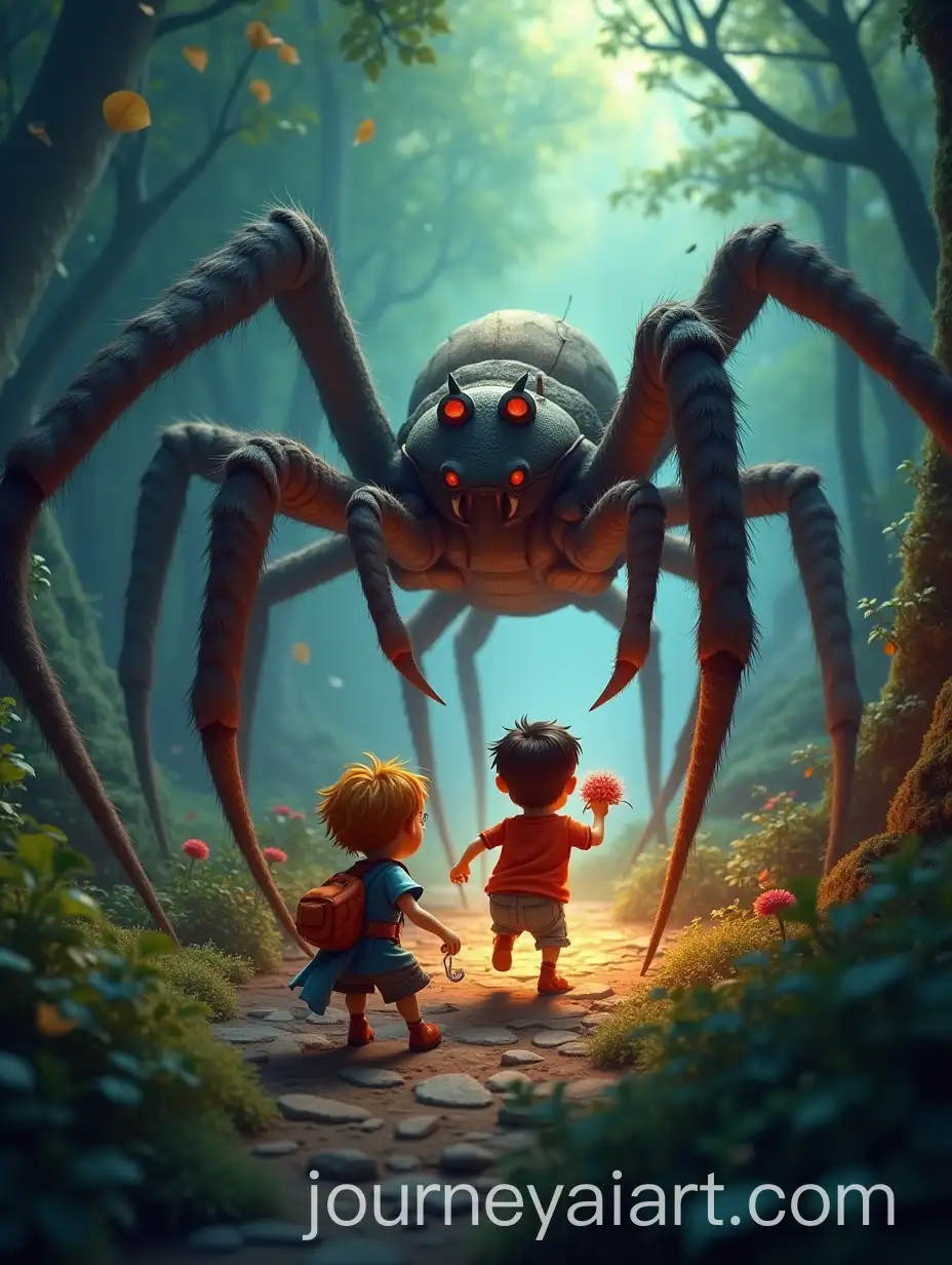 AI-Art-Prompt-ExpansionArthur-and-the-Minimoys-Battling-a-Giant-Spider-in-a-Fantasy-Forest