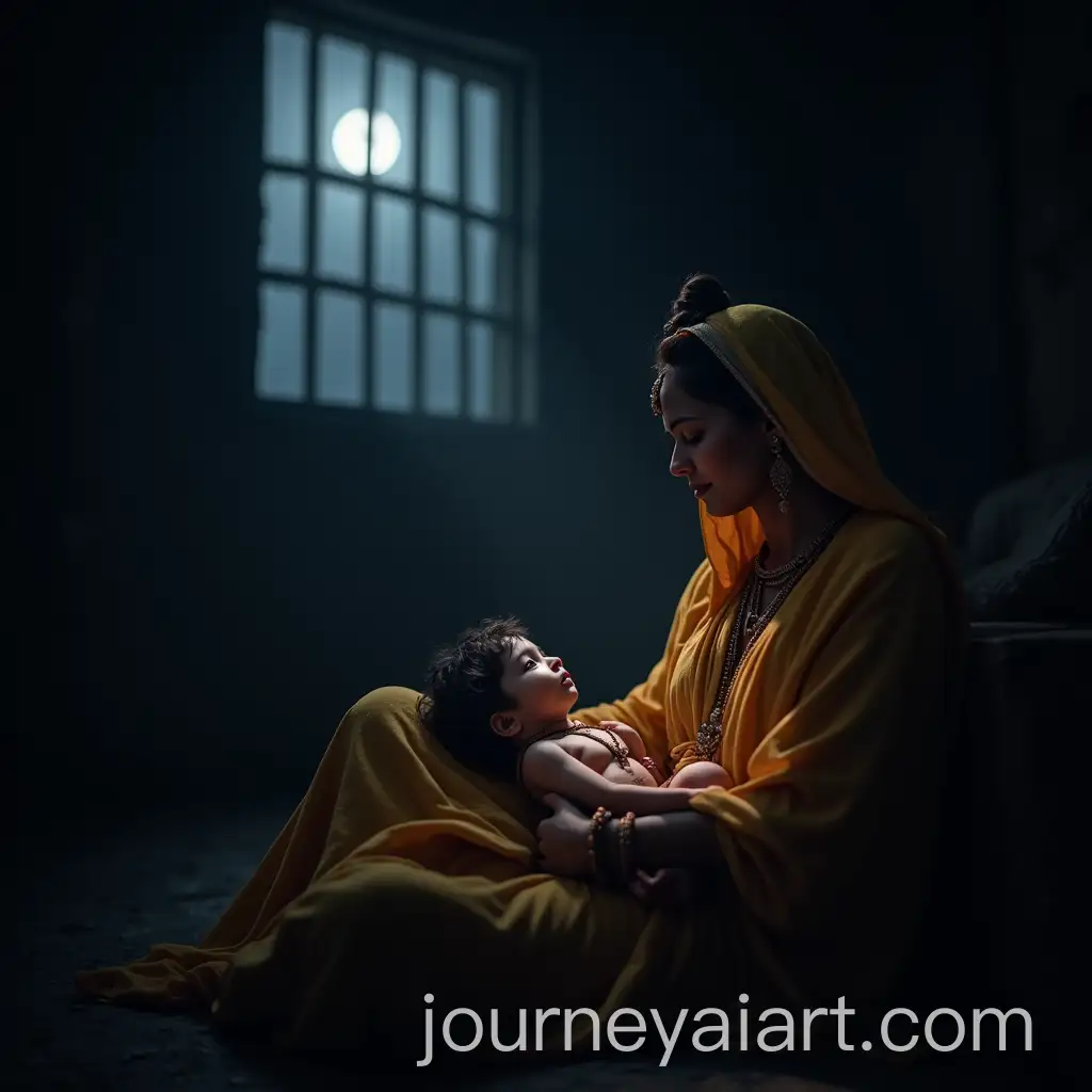 Divine-Moment-Baby-Krishna-and-Mother-Devaki-in-Moonlit-Mathura-Prison