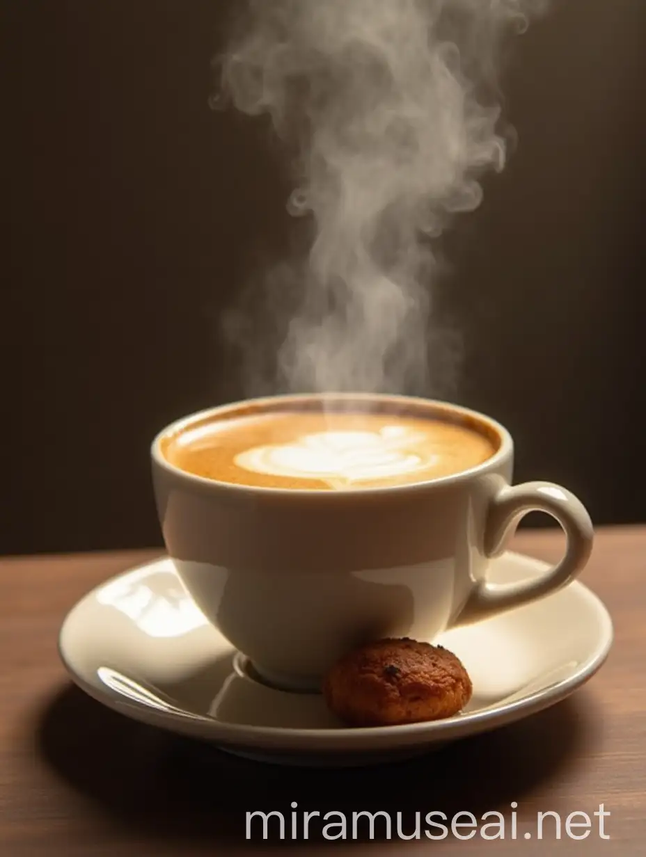 Steaming Coffee Cup with Pastry Delight