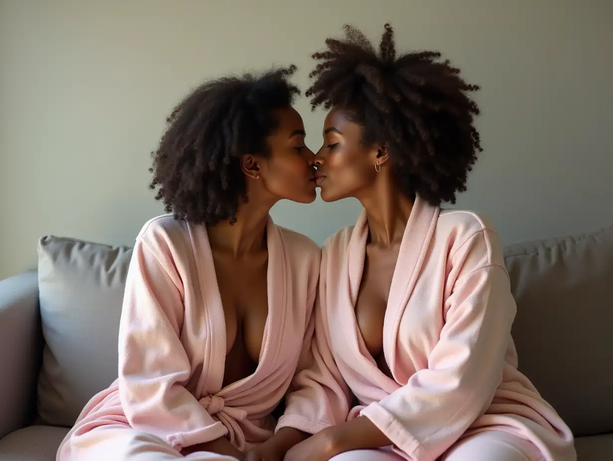 Two-Young-African-Female-Students-Sharing-a-Kiss-at-Dawn-on-a-Sofa