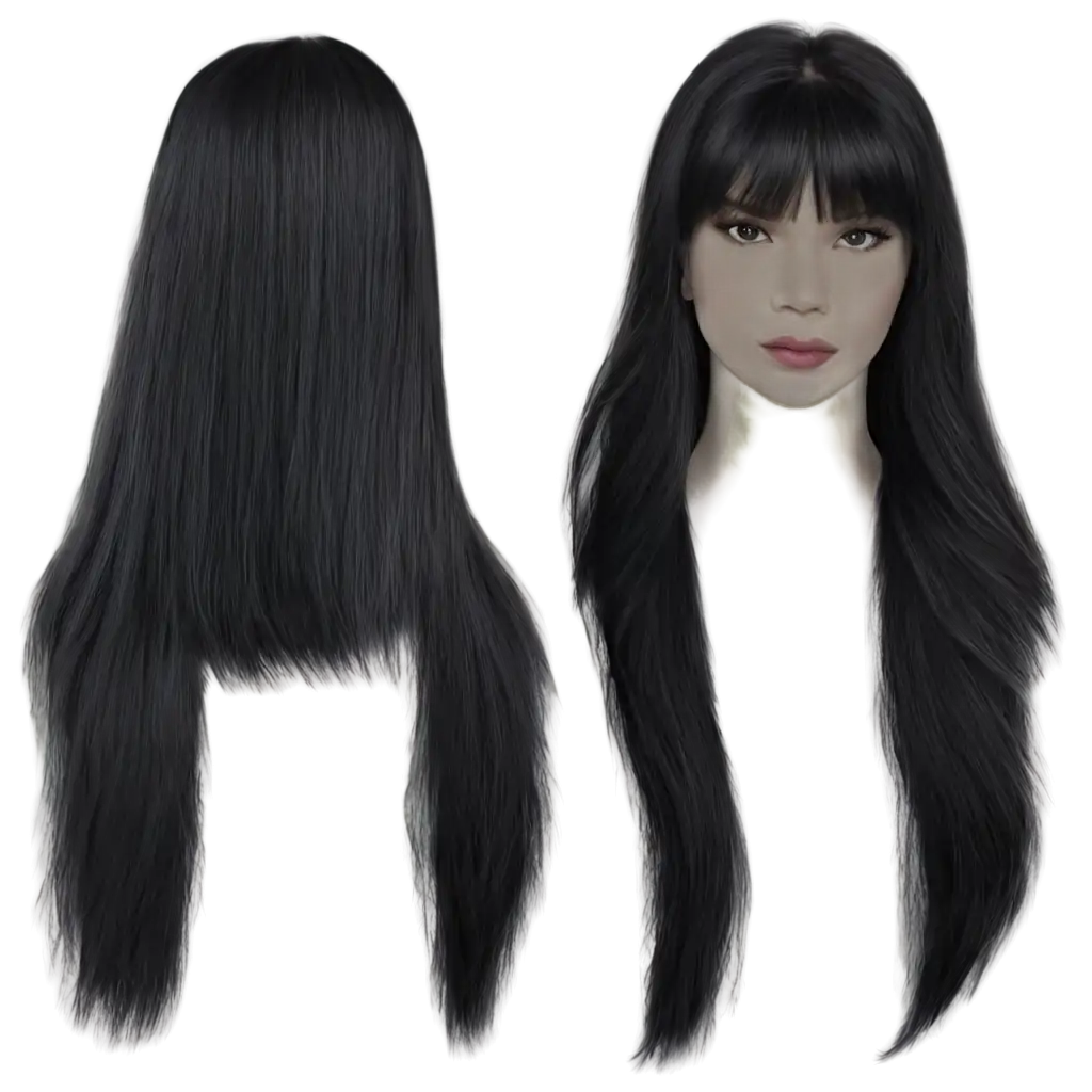 False-Hair-or-Black-Long-Womans-Wig-PNG-HighQuality-Transparent-Image-for-Versatile-Use