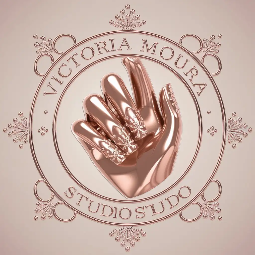 LOGO Design for Victoria Moura 3D Metallic Manicure Pedicure with Rose and Gold Butterflies Theme