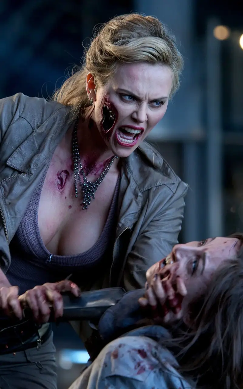 Charlize-Theron-as-an-Angry-Zombie-Attacking-a-Frightened-Victim