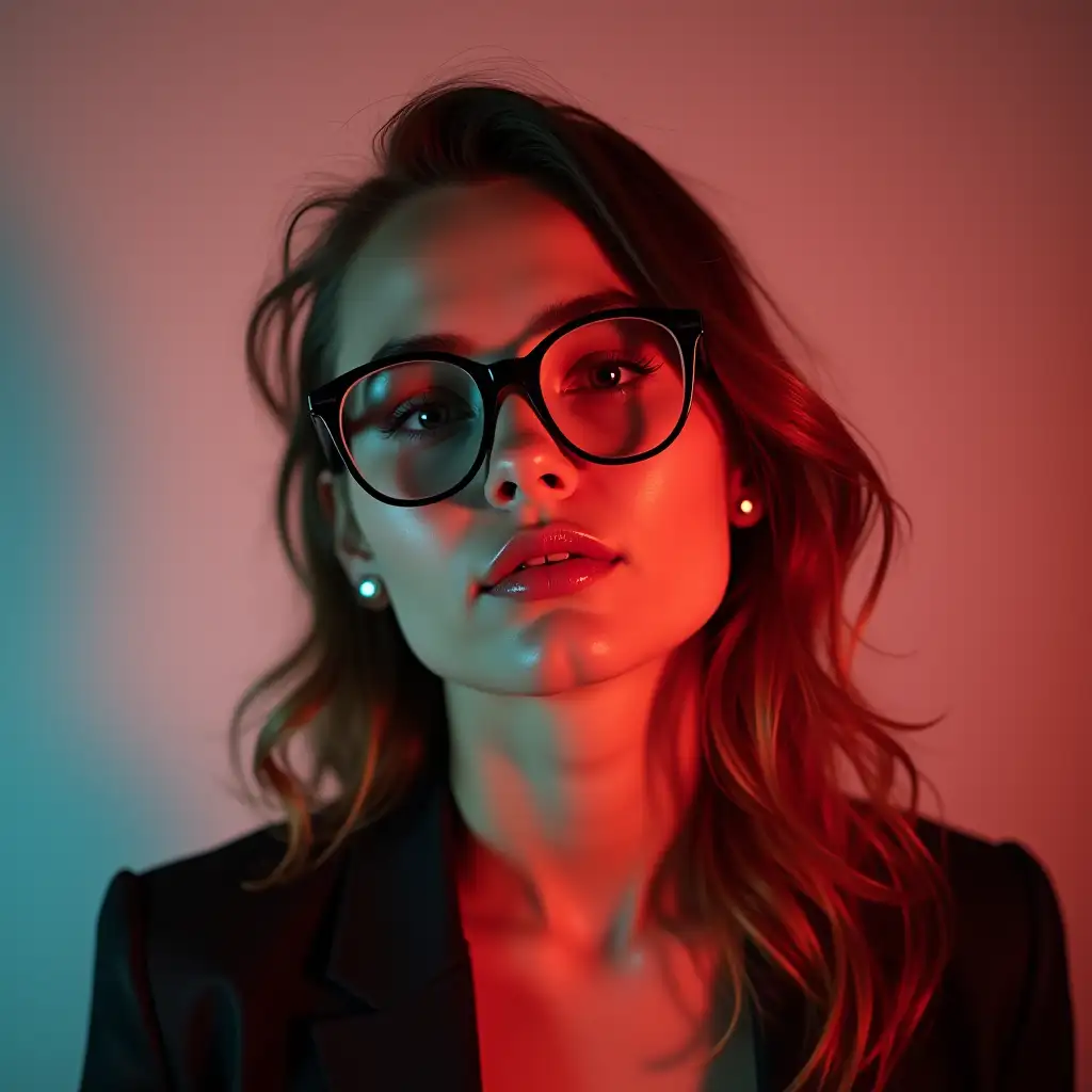 a young model women wearing a glasses with stunning background