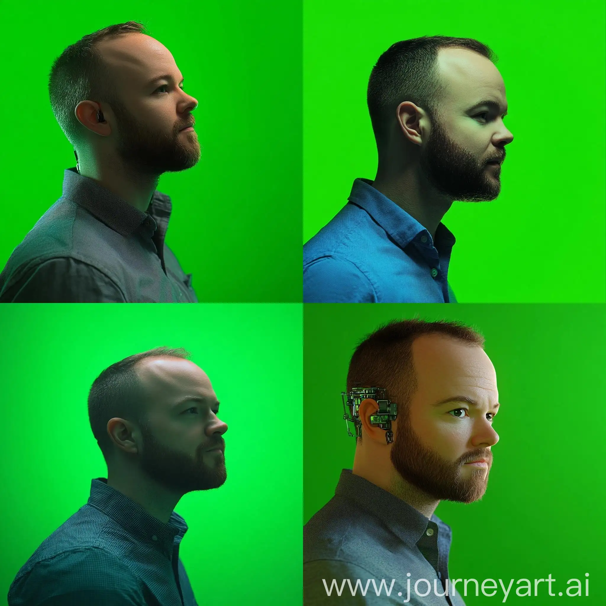 Cyborg-Profile-Portrait-on-Green-Chroma-Key-Background