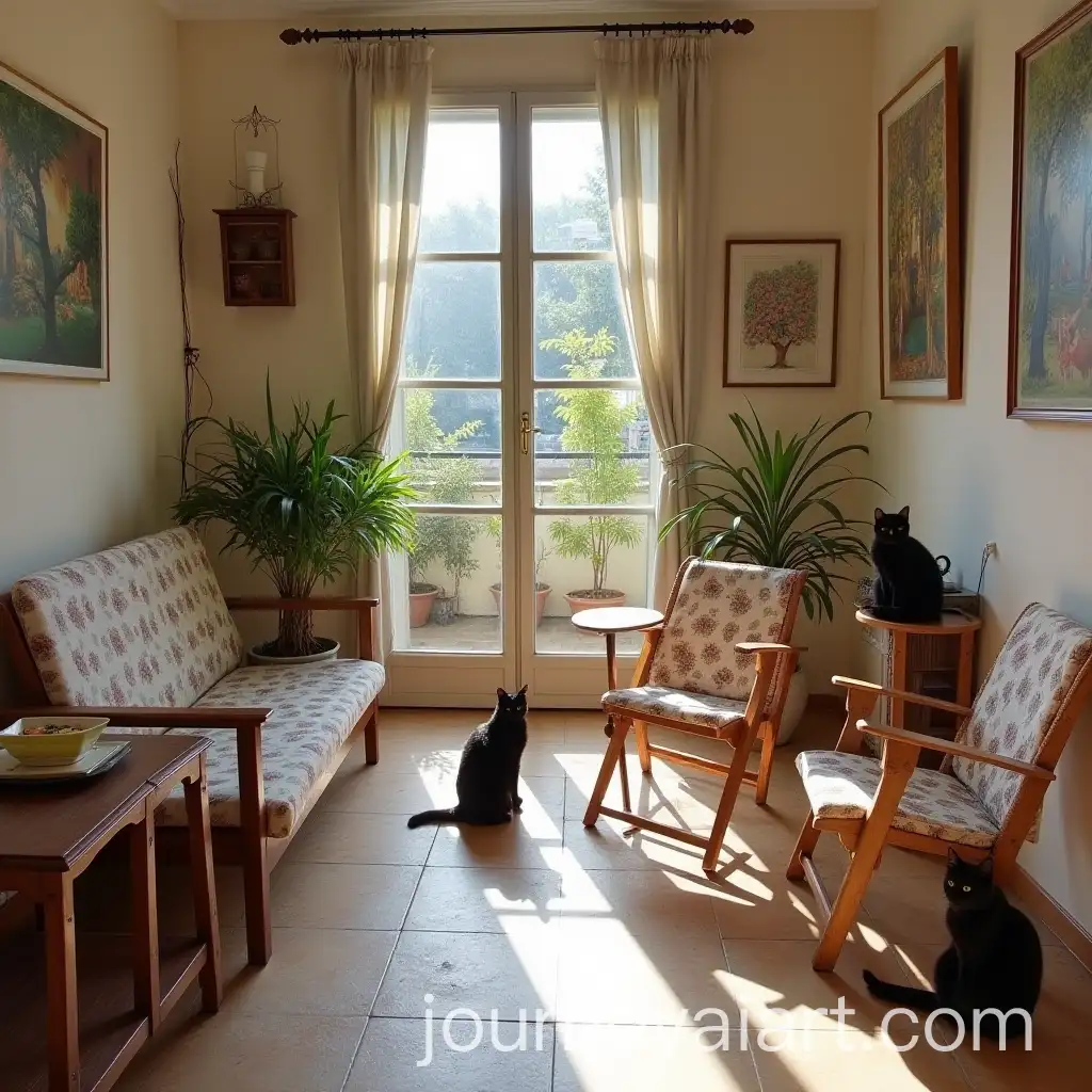 Charming-Cat-Duo-Playing-Together-in-Sunlit-Courtyard