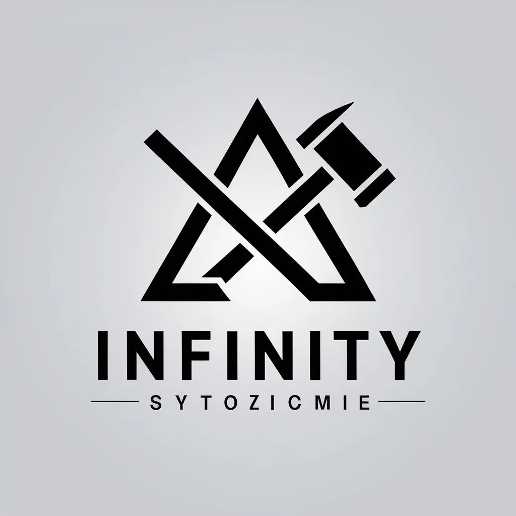 a vector logo design,with the text "INFINITY", main symbol:triangle hammer black and white,Moderate,clear background