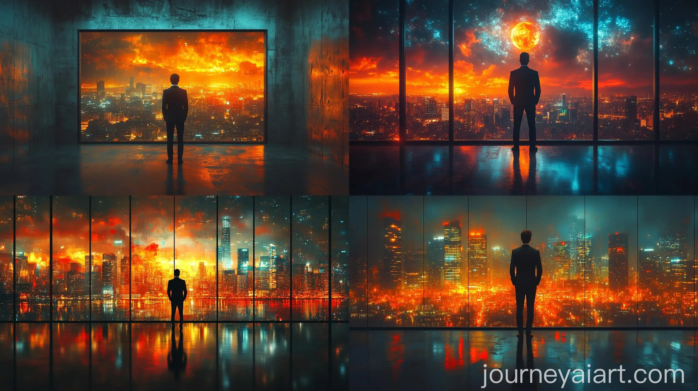 Businessman-in-Suit-Looking-at-Night-City-Through-Office-Window