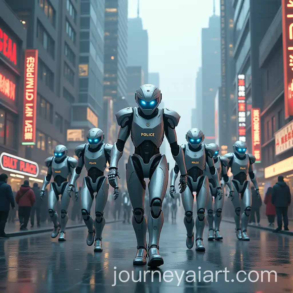 Futuristic-Robot-Police-Officers-Patrolling-NeonLit-City-Streets