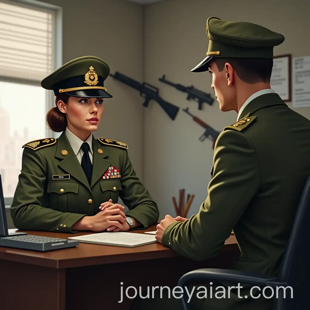 Commander-Sergeant-Griff-Engaging-with-Female-Army-Assistant-in-Military-Office