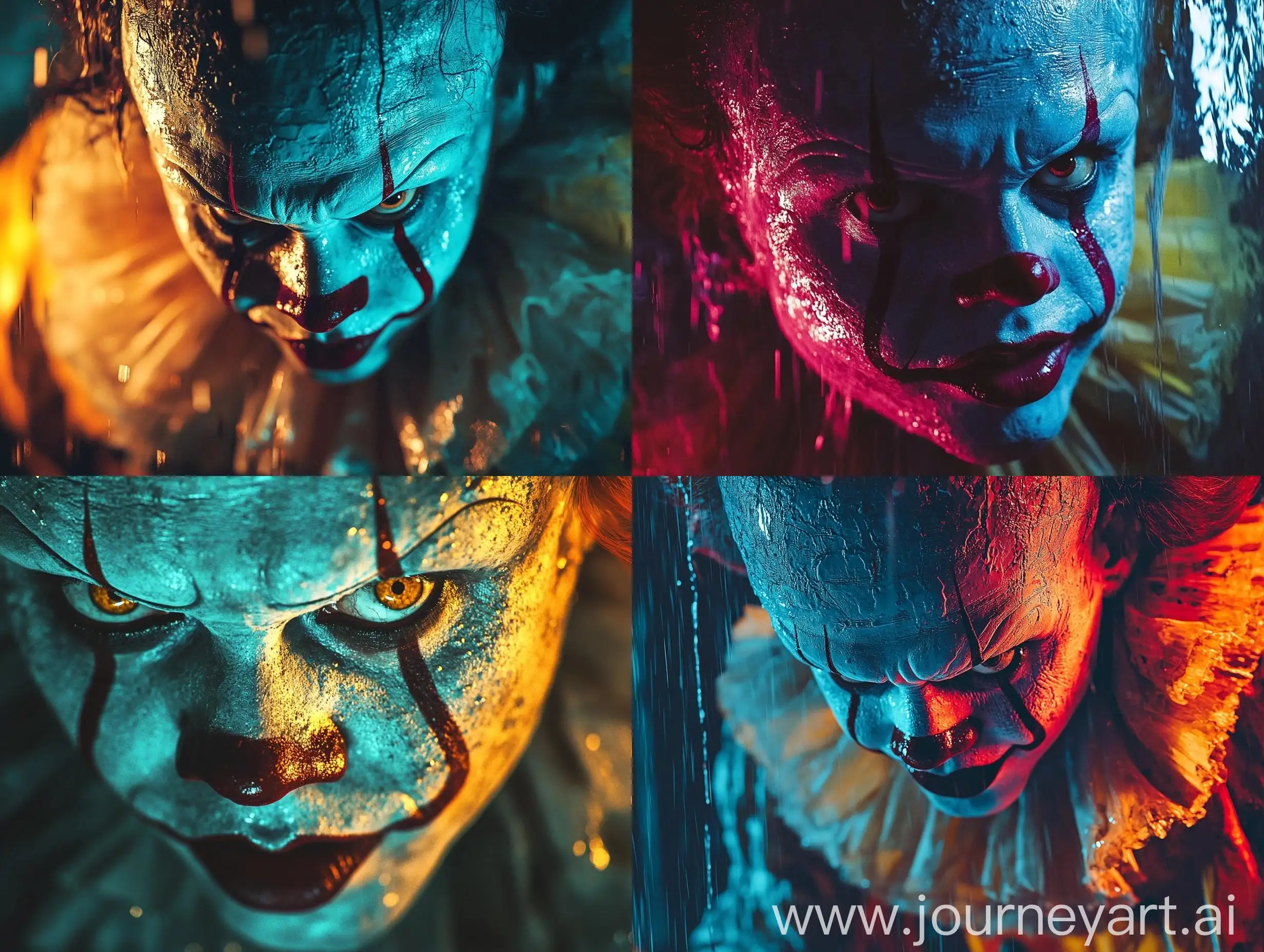 Cinestill-Closeup-Pennywise-Clown-Monster-in-Rainy-Cave