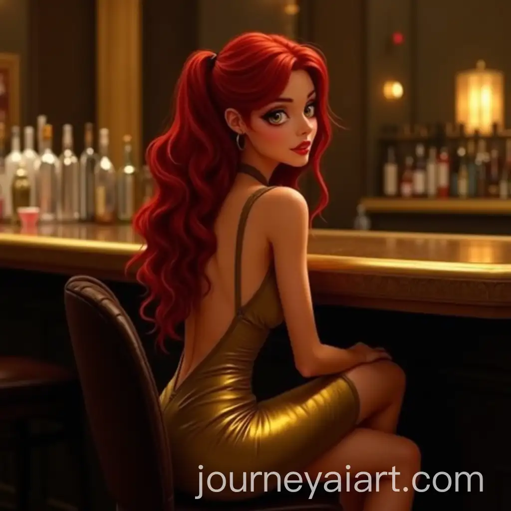 Beautiful-Girl-in-Metallic-Gold-Dress-at-Luxurious-Bar