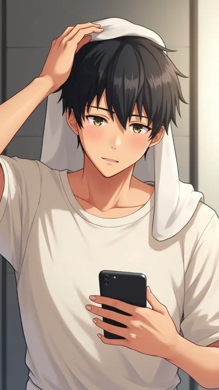 Casual-AfterShower-Moment-Kaito-Checks-His-Phone