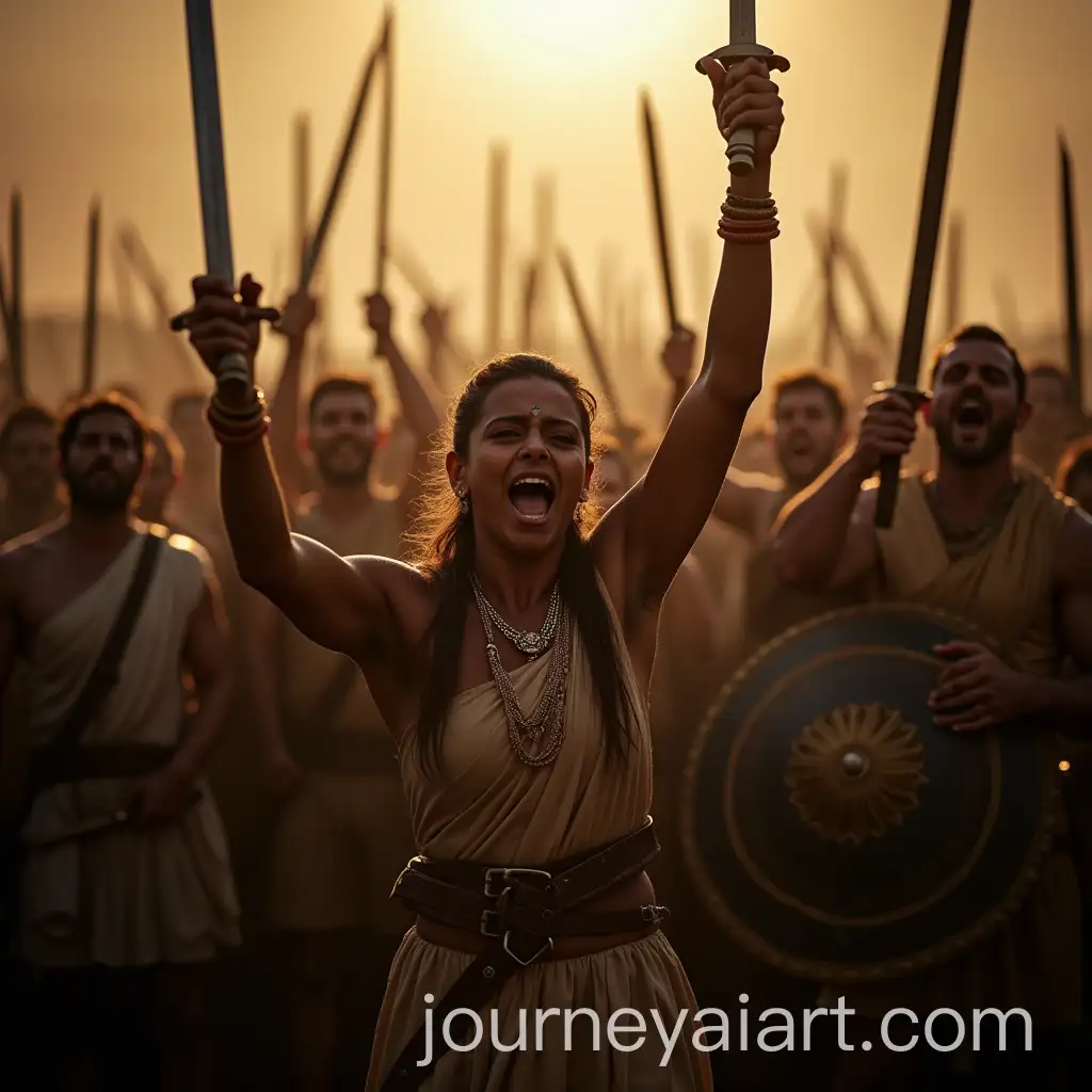 Inspired-Soldiers-Rallying-for-Battle-with-Swords-and-Shields