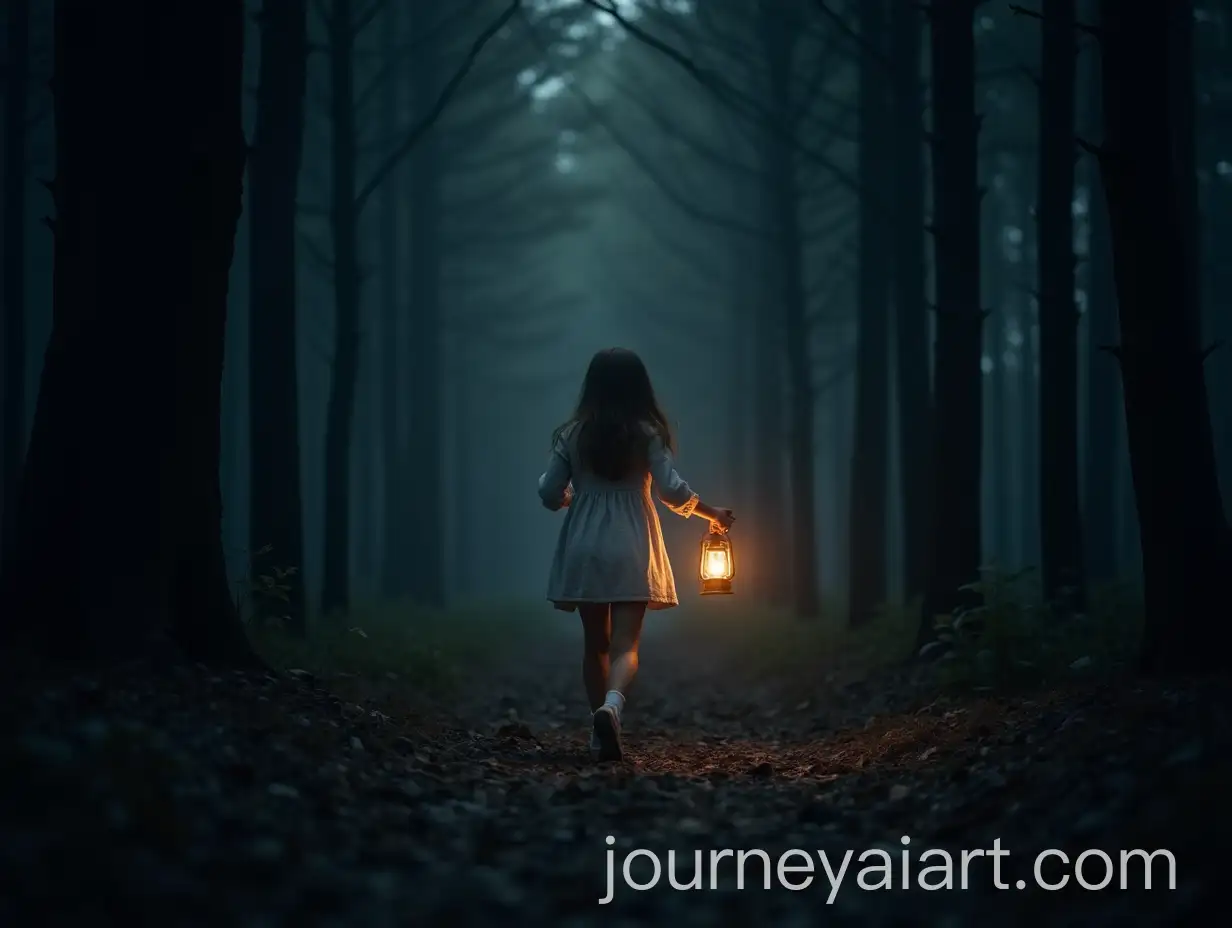 Girl-Running-into-Dark-Forest-Holding-Oil-Lamp