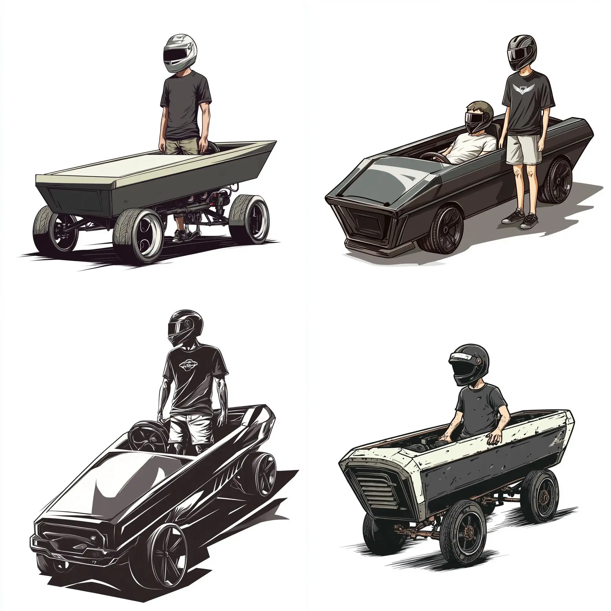 Man-with-Helmet-on-Custom-Coffin-Car-White-Background