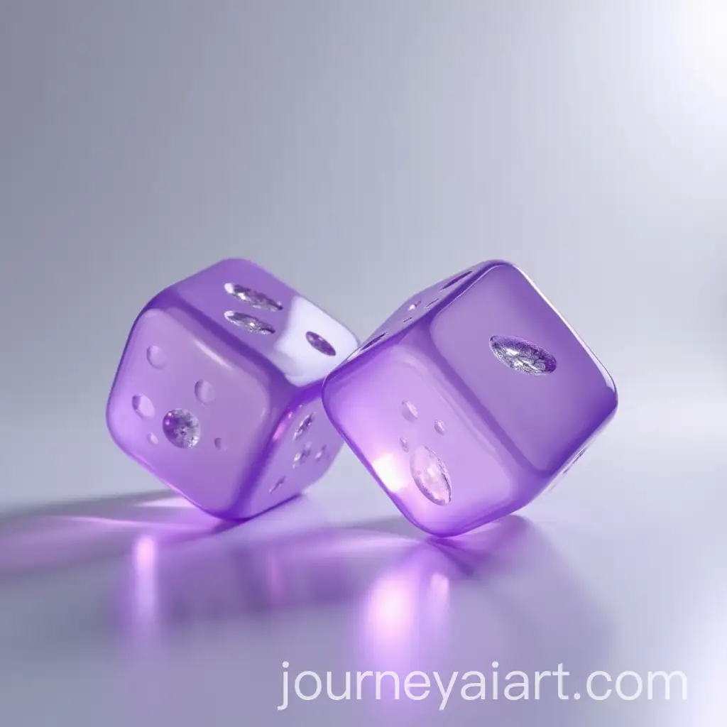 Voluminous-Metallic-Dice-with-Lilac-Glow-on-Mirror-Surface