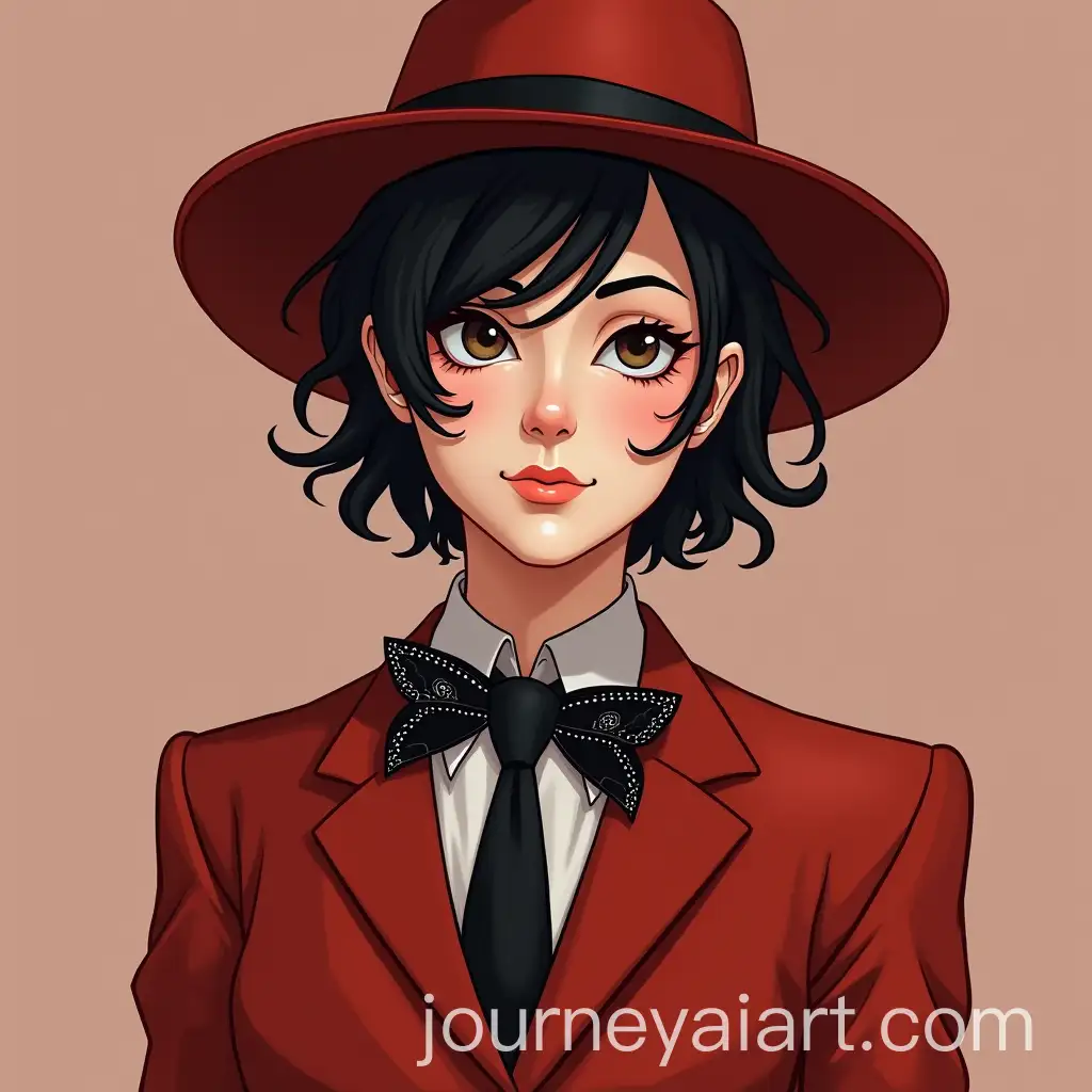 Cartoon-Character-in-Red-Suit-with-Black-Butterfly-Tie-and-Hat