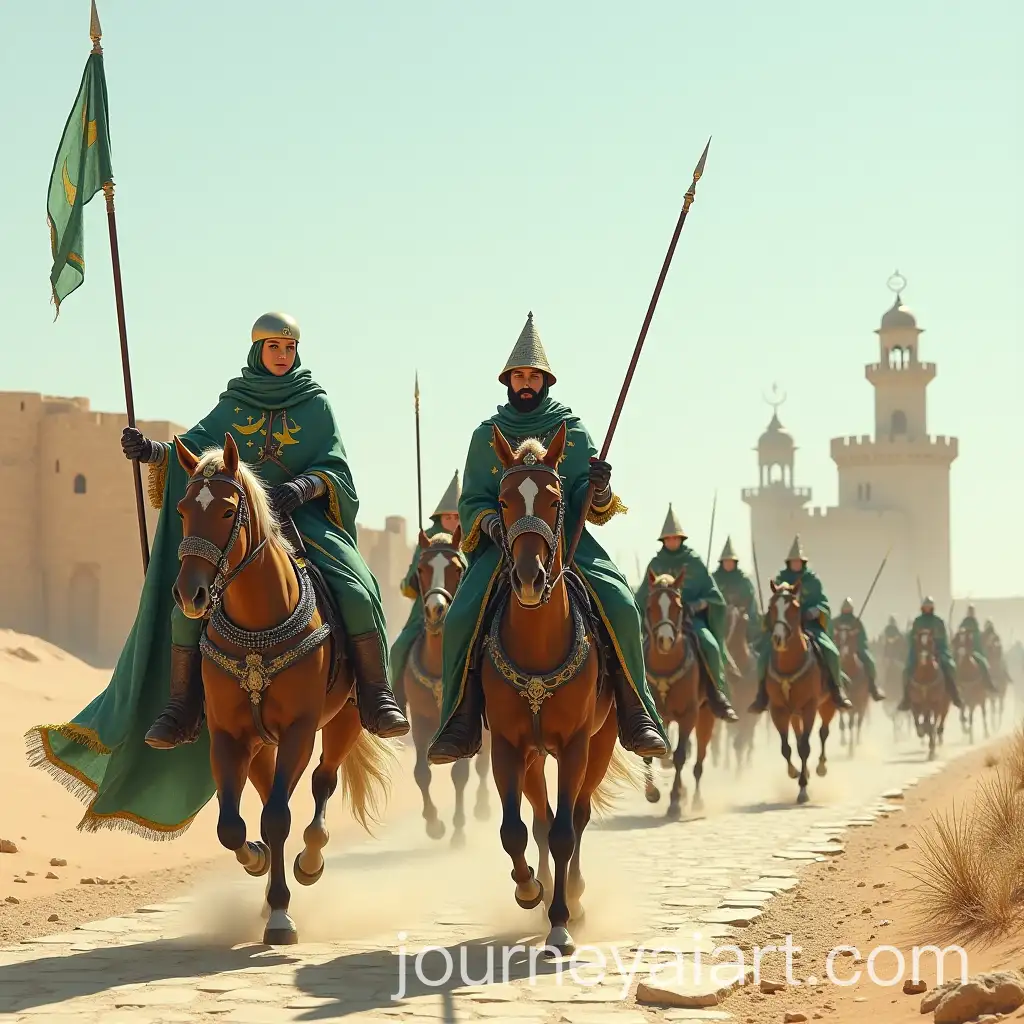Valiant-Warriors-on-Horseback-Galloping-Towards-a-Desert-Fortress