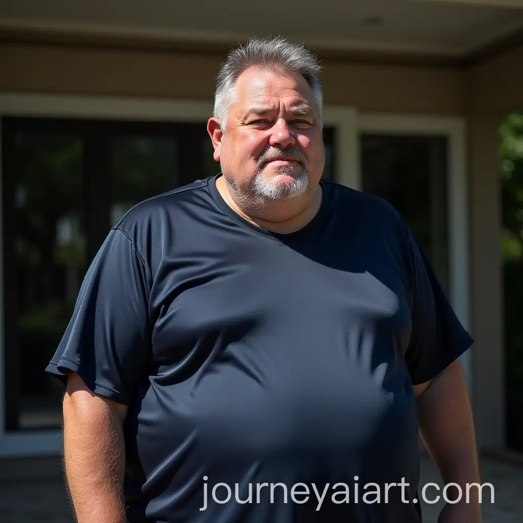 Obese-Elderly-Man-in-Navy-Silk-Sportswear-under-Natural-Sunlight