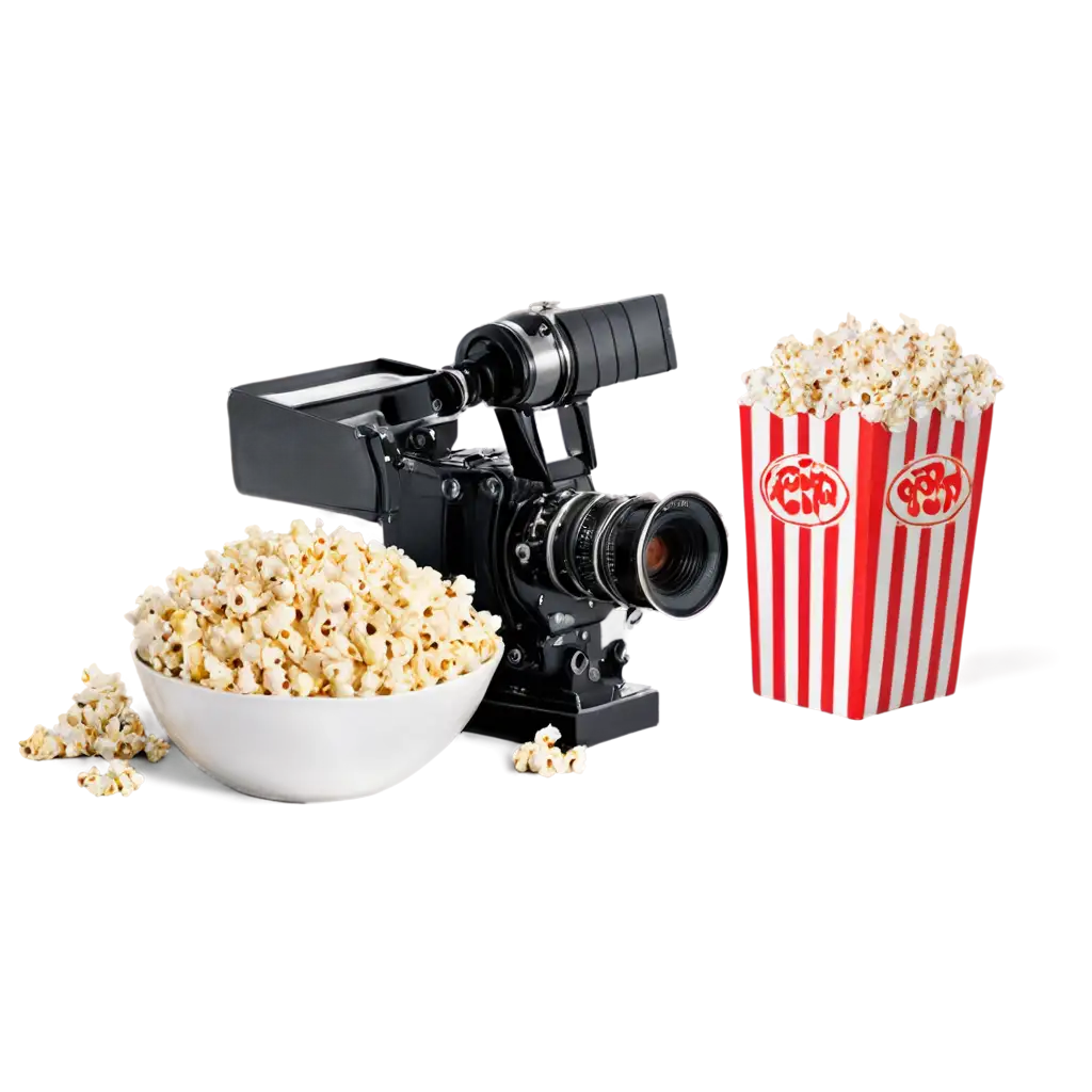 HighQuality-PNG-Image-of-a-Camera-Roll-Popcorn-and-Movie-Camera-for-Enhanced-Digital-Use