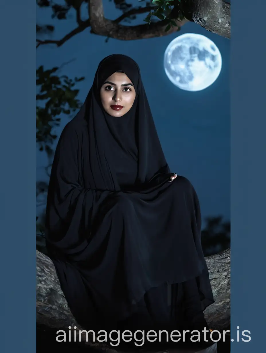 Muslim-Ghost-Woman-Sitting-Under-Tree-on-Moonlit-Night