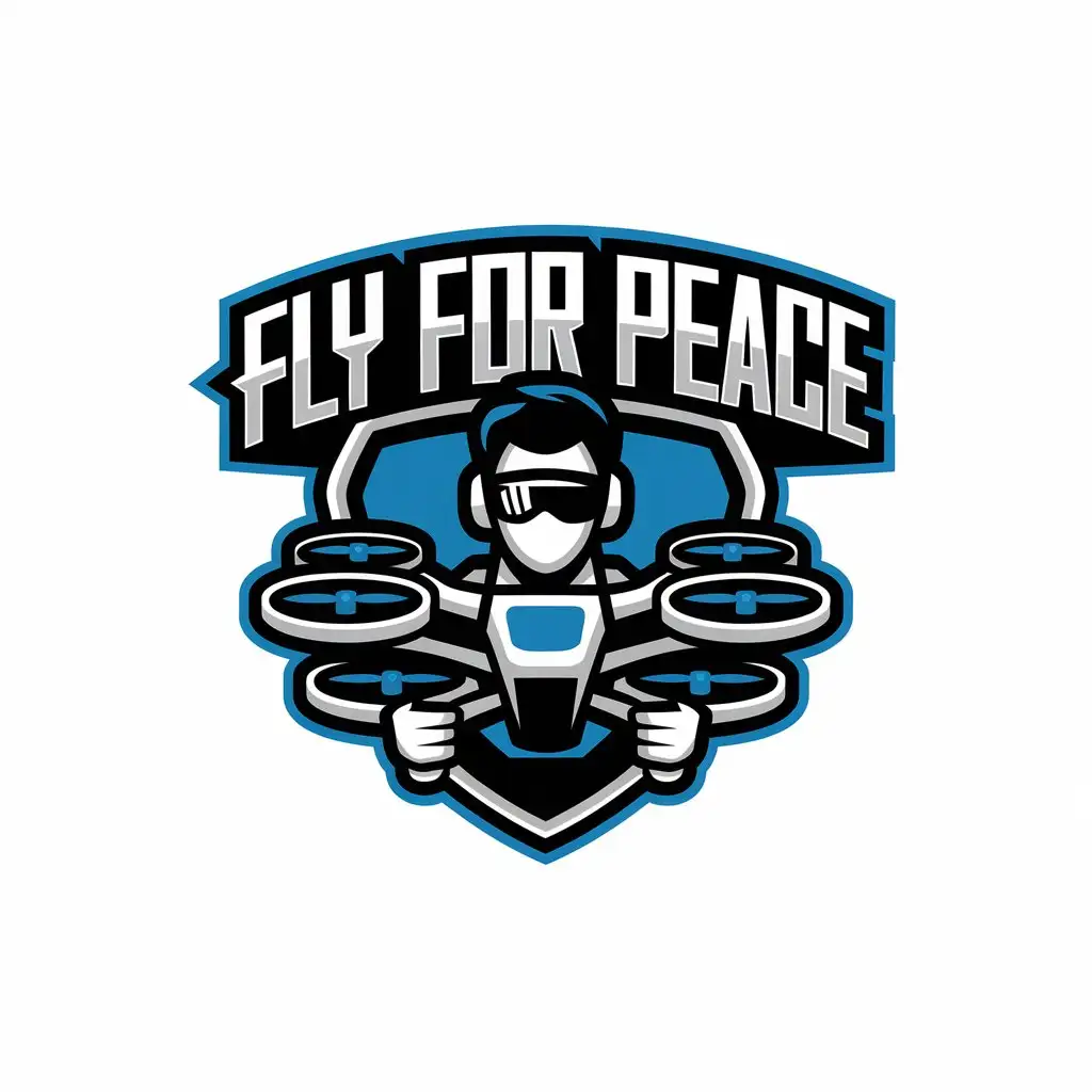 LOGO Design for Fly for Peace Vector Logo Featuring Drone Pilot with FPV Glasses in Technology Theme