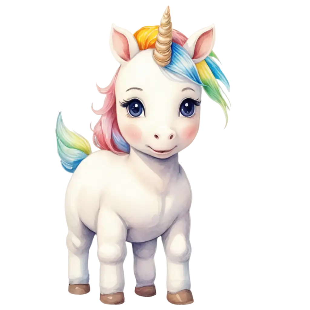 Cute-Watercolor-White-Baby-Unicorn-with-Rainbow-Hair-PNG-Image