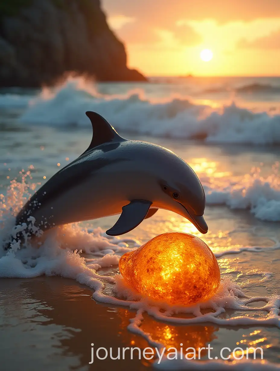 Dolphin-and-Glowing-Amber-Crystal-at-Sunset-by-the-Sea
