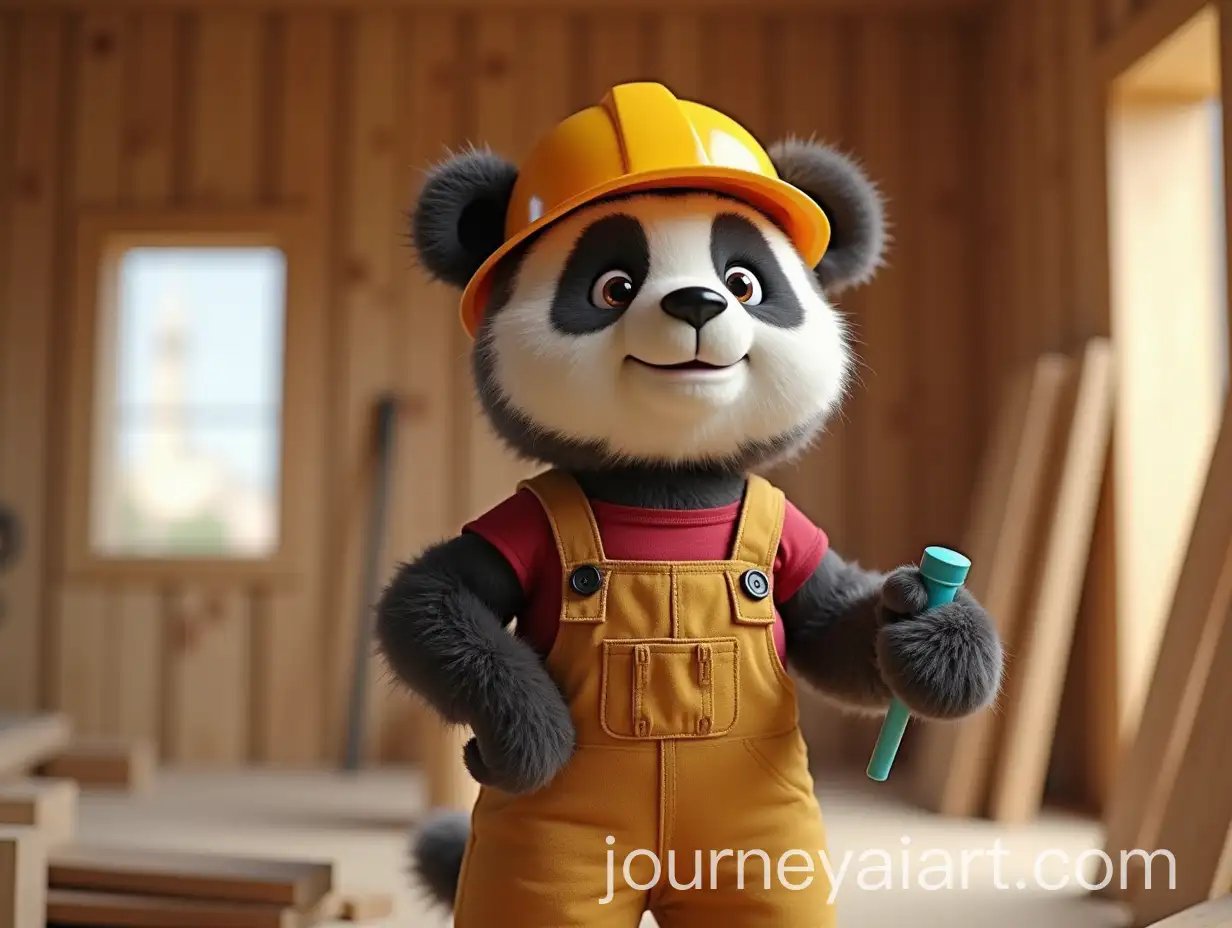Panda-Bear-in-Work-Clothes-Doing-Carpentry-Inside-a-Workshop