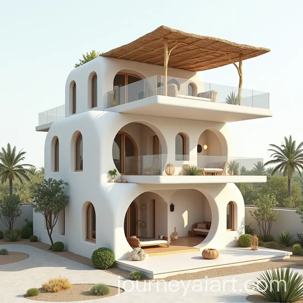 Boho-Style-3Story-Cube-Building-with-Bamboo-Terrace-Roofing