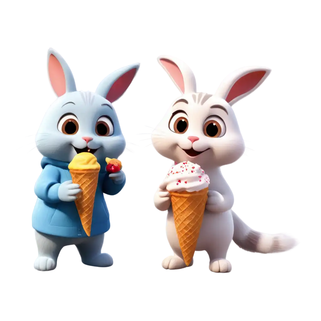 Animated-Rabbit-and-Cat-Eating-Ice-Cream-Fun-PNG-Image-for-Digital-Art-Content-Creation