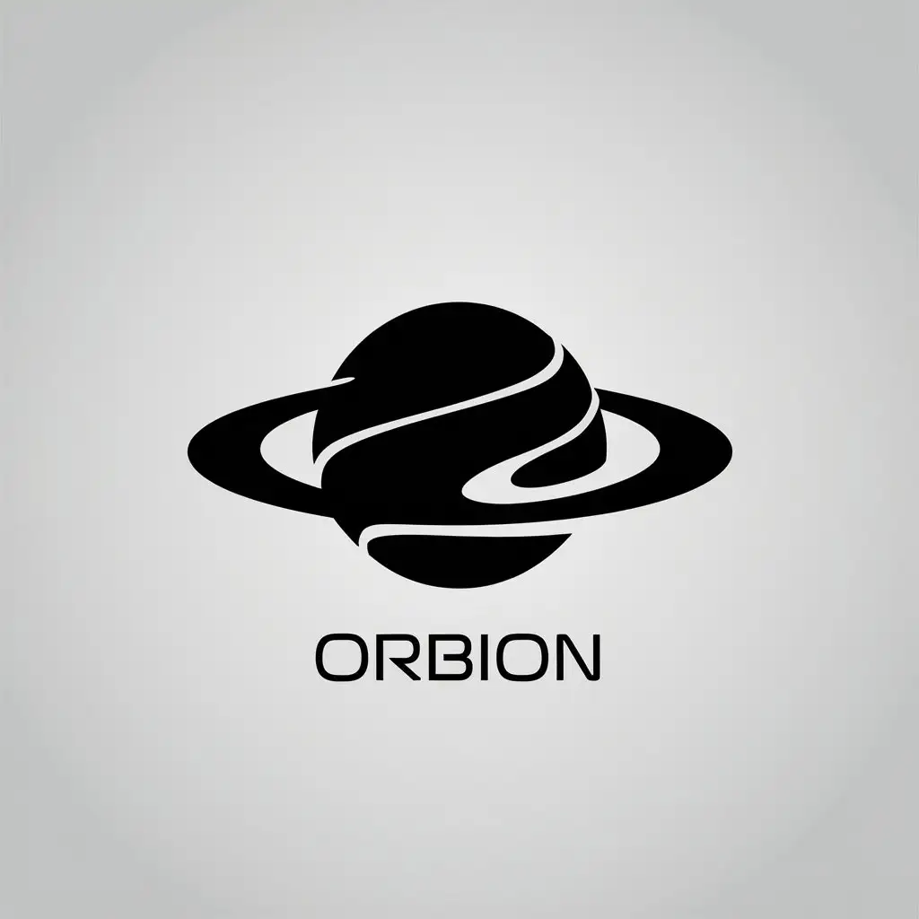 LOGO Design for ORBION Dynamic Wordmark with Stylized Orbital Symbol in Black and White