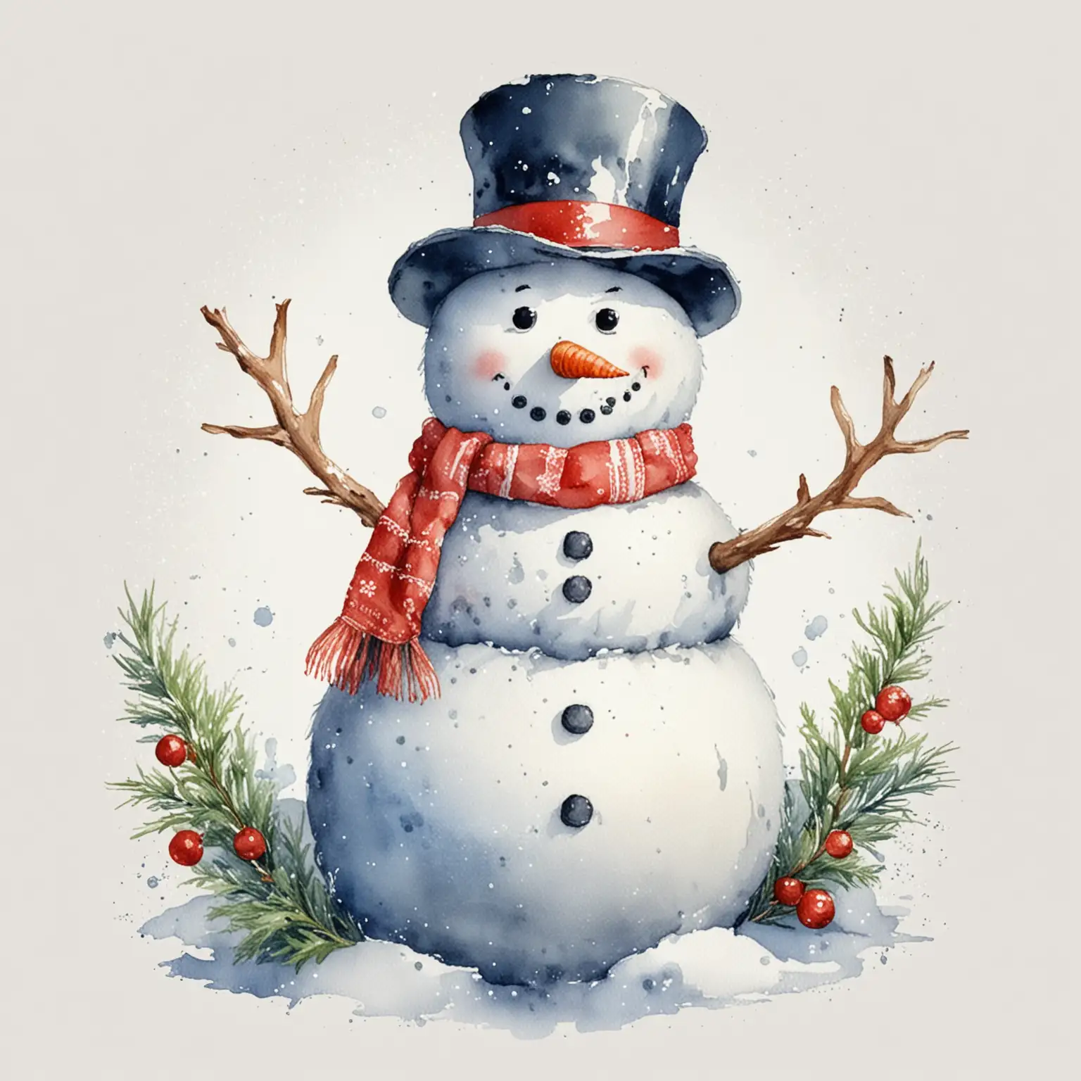 Detailed-Watercolor-Illustration-of-a-Snowman-on-a-White-Background-for-New-Year