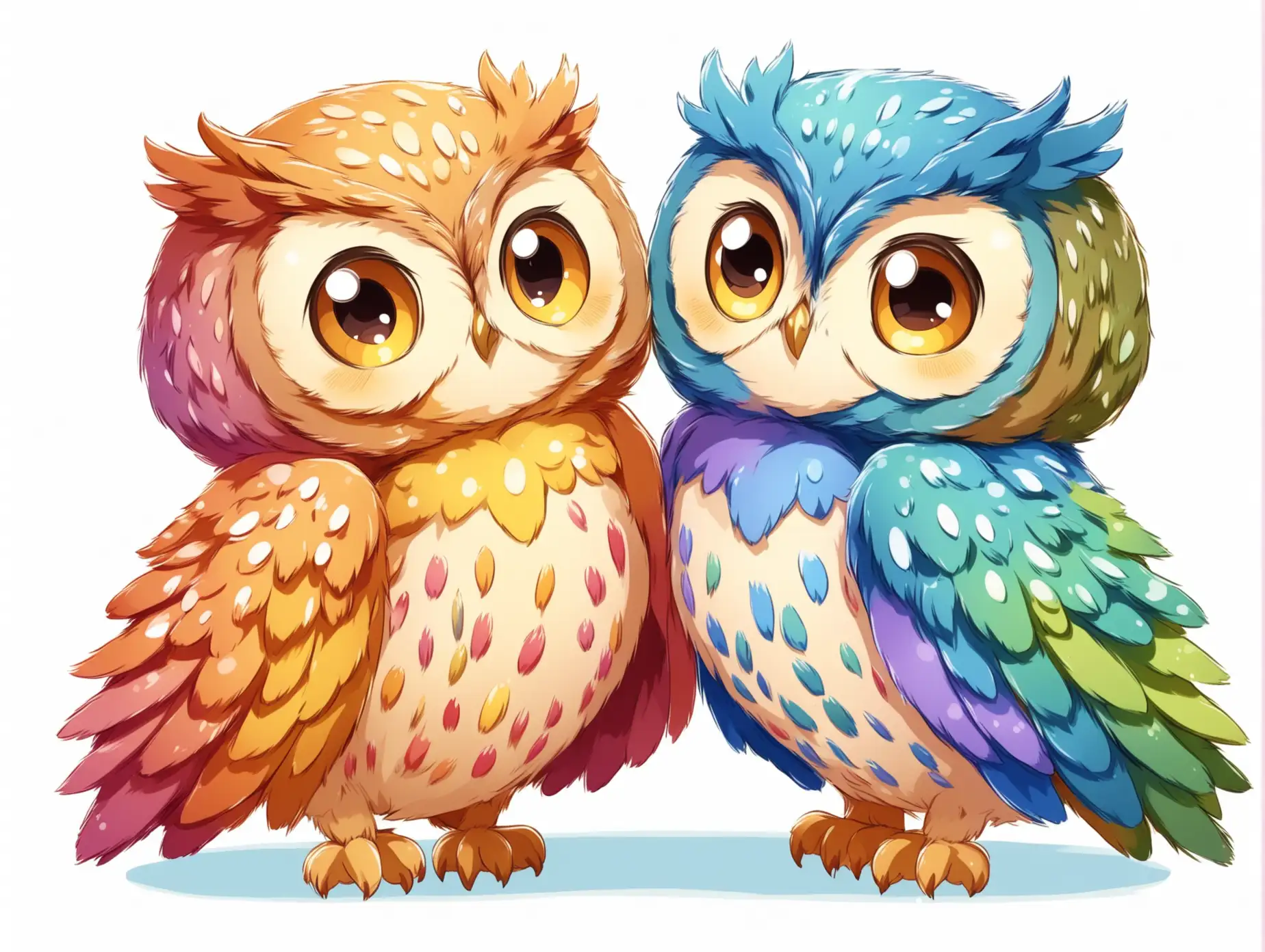 Two Adorable Owls Hugging Each Other on White Background